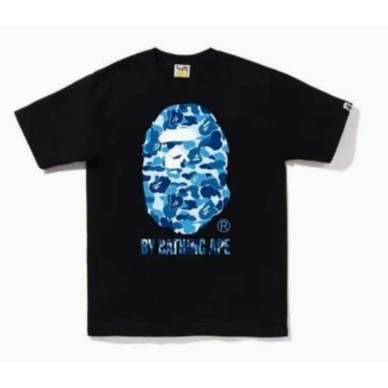 Black BAPE T-Shirt with Blue Camo Ape Head and "BY BATHING APE" Logo